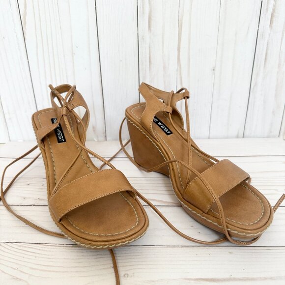 Nine West, Tan, 3.5in Wedges with Ankle Lace Up's, SIze 6 - Picture 2 of 3